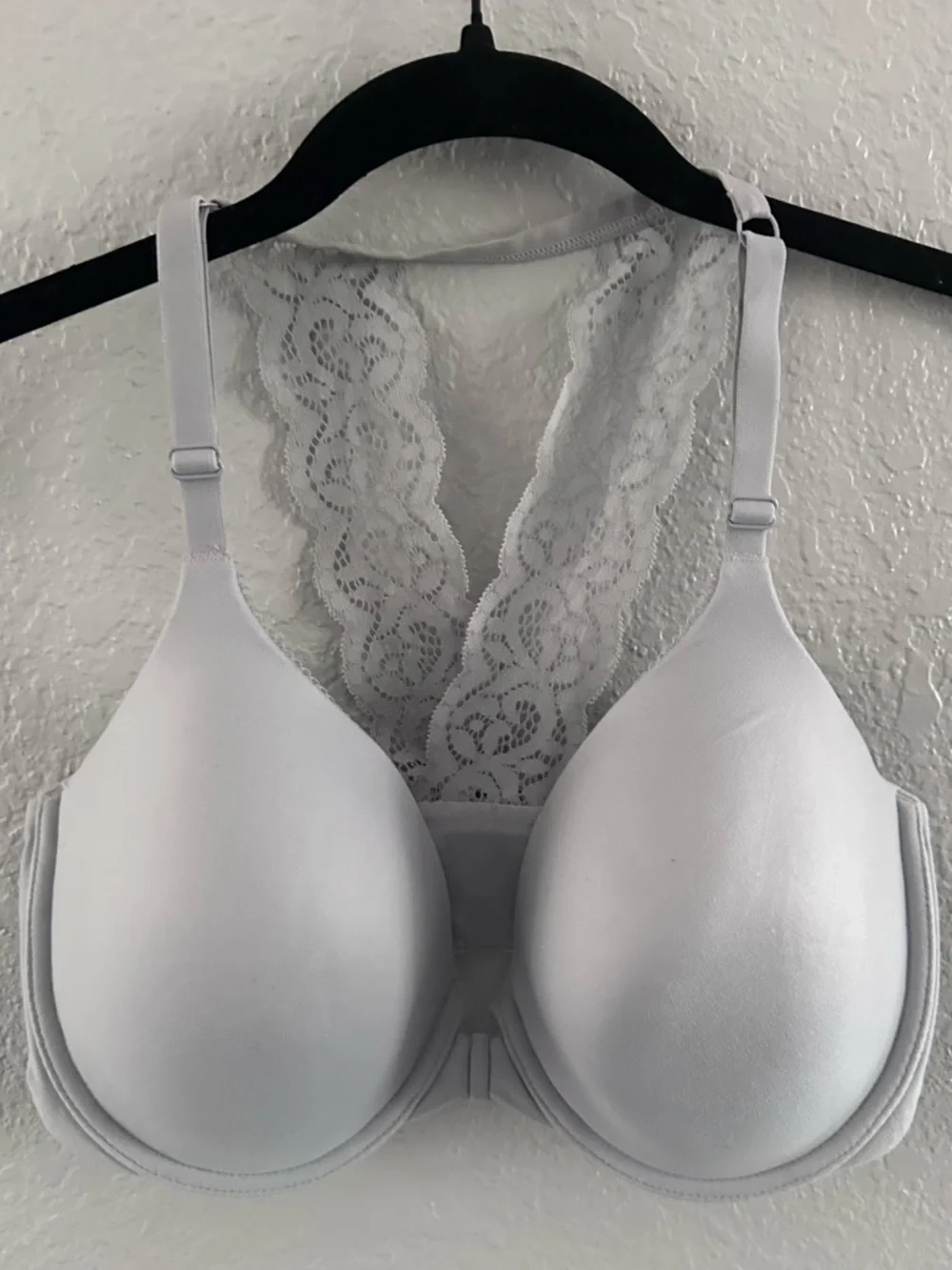 Victoria's Secret Blue Perfect‎ Coverage Racerback Bra 34DDD White Lace Back Bra